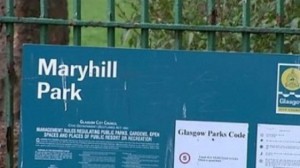 Entrance sign for Maryhill Park, Glasgow